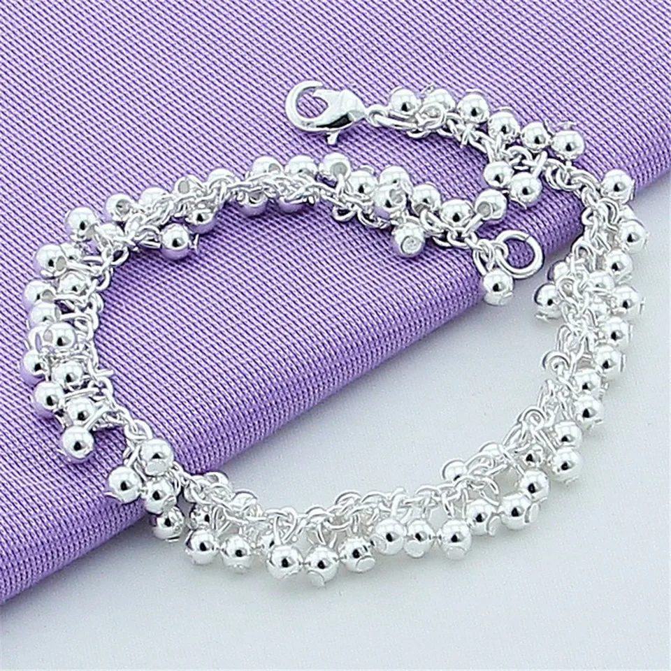 

Women 925 sterling silver bracelets Smooth Grape Beads Chain Bracelet For Woman Charm Wedding Engagement Fashion Party Jewelry