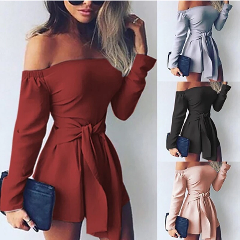 

GAOKE Women Off Shoulder Clubwear Summer Playsuit High Waist Lace-up Bodycon Party Jumpsuit Romper Trouser Short Pants