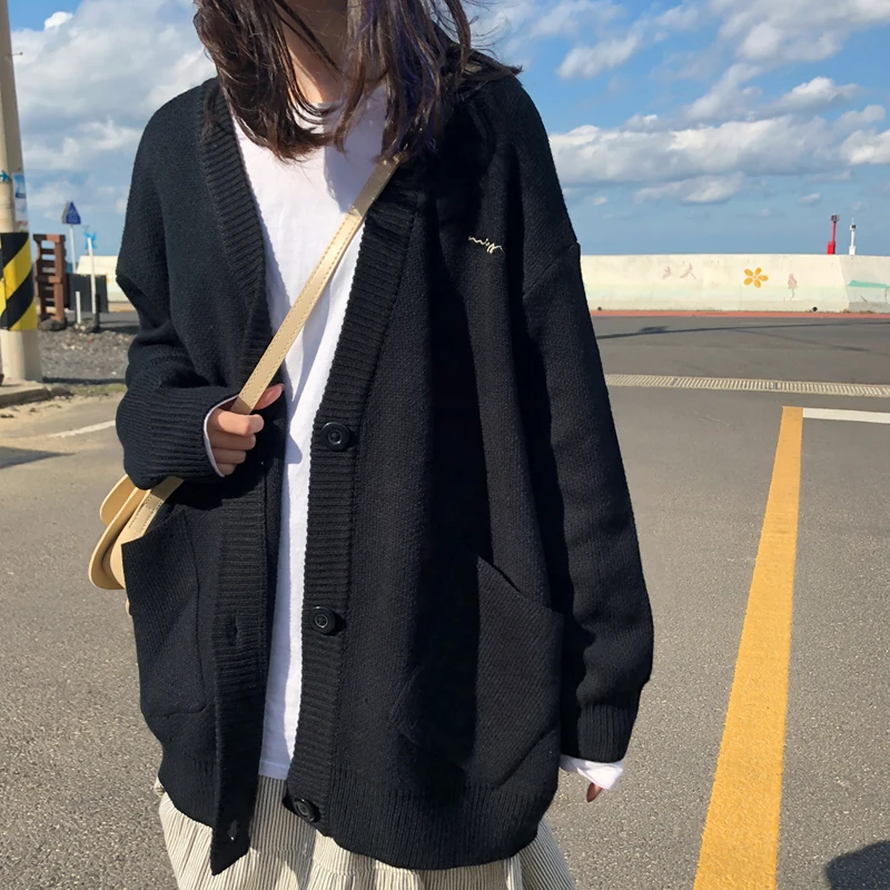 Новинка осени 2019 корейский женский кардиган с вышивкой в стиле колледжа