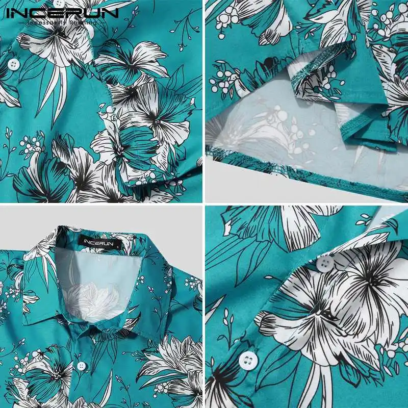 

2021 Summer Men Shirt Printing Lapel Short Sleeve Breathable Casual Hawaiian Shirts Streetwear Camisa Masculina INCERUN S-3XL