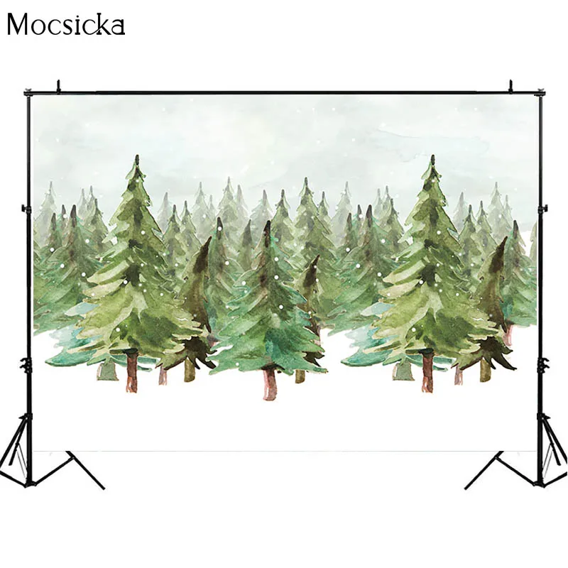 

Фон для фотосъемки с изображением джунглей леса акварельных природных пейзажей зимних снежинок новорожденных малышей