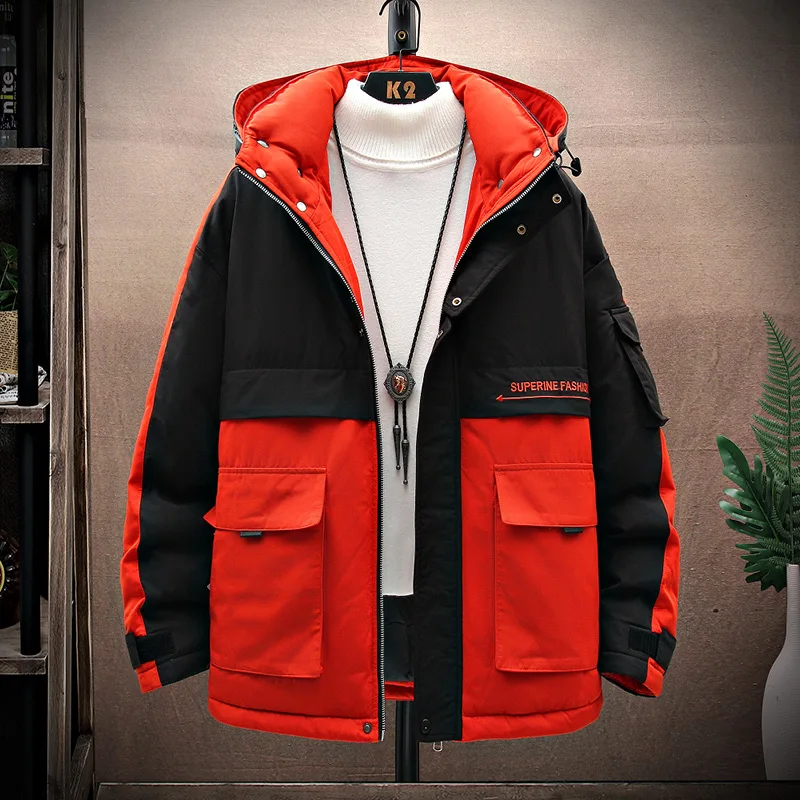 

2021 Winter New Hooded Cotton-padded Jacket Men Short Cargo Down Jacket Thick Patchwork Coats Warm High Quality Drop Ship