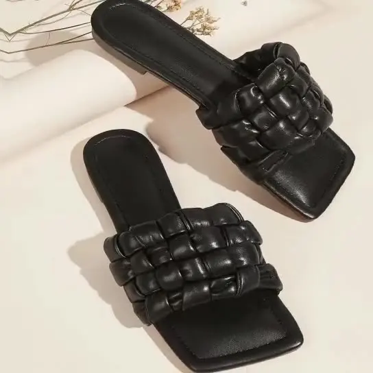 

Женские шлепанцы из ПУ кожи, на плоской резиновой подошве