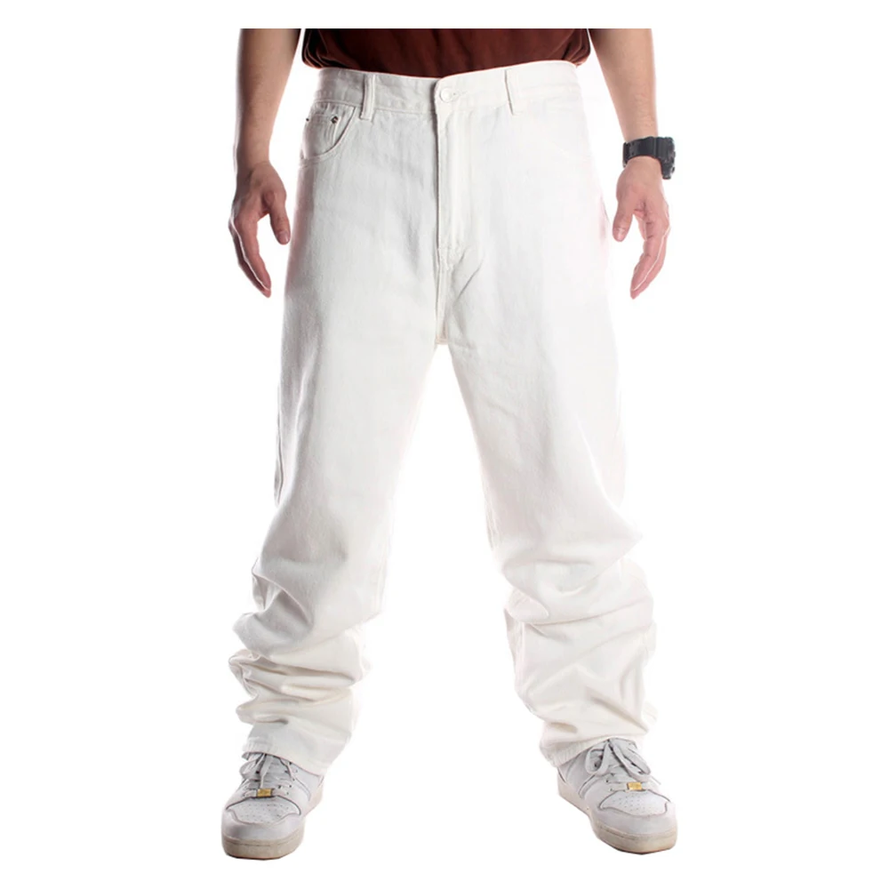 

Men's Loose Hip Hop baggy Jeans Streetwear White Denim Pants Plus Size Skateboard Hiphop Long Trousers