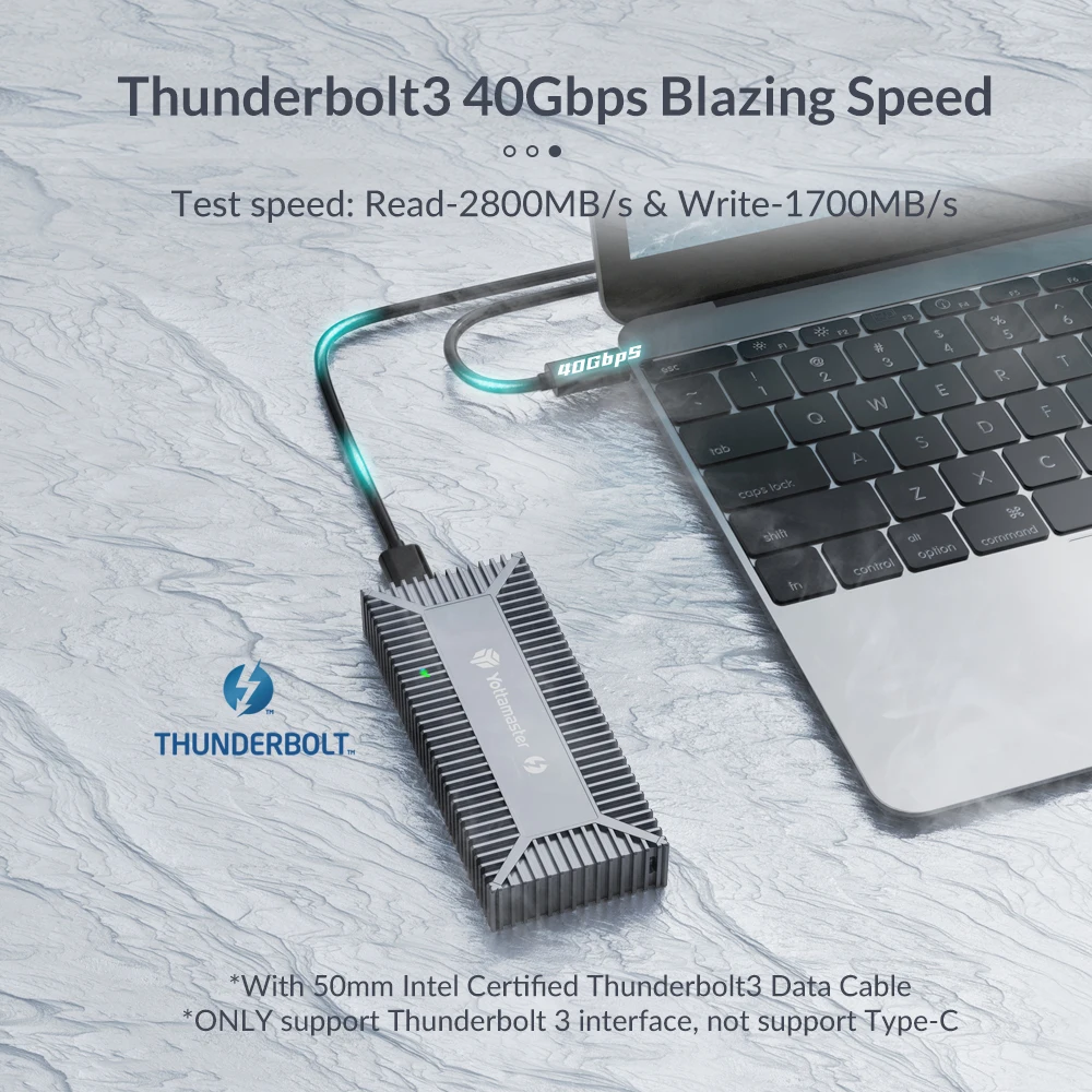 Корпус Yottamaster Thunderbolt 3 сертифицированный Intel корпус (40 Гбит/с) NVMe PCIe M Key 2280 M.2