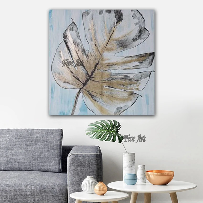 

Hand painted Modern Picture Canvas Oil Paintings Abstract Gold Leaf Paintings picture Living Room home Decoration Wall Paintings