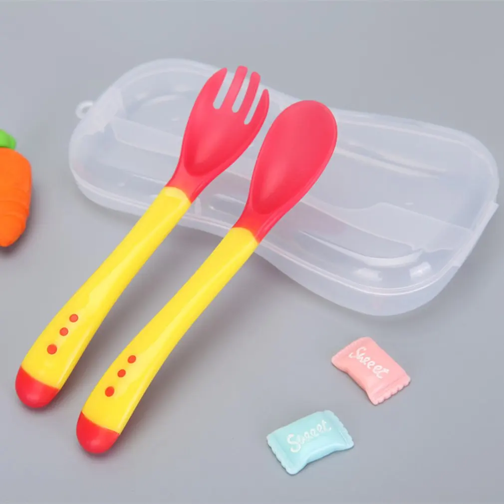 

2pcs/set Temperature Sensing Spoon Fork for Baby Safety Feeding 0~2 Years Old Child Dining Spoon Tableware Tongue Anti Scald