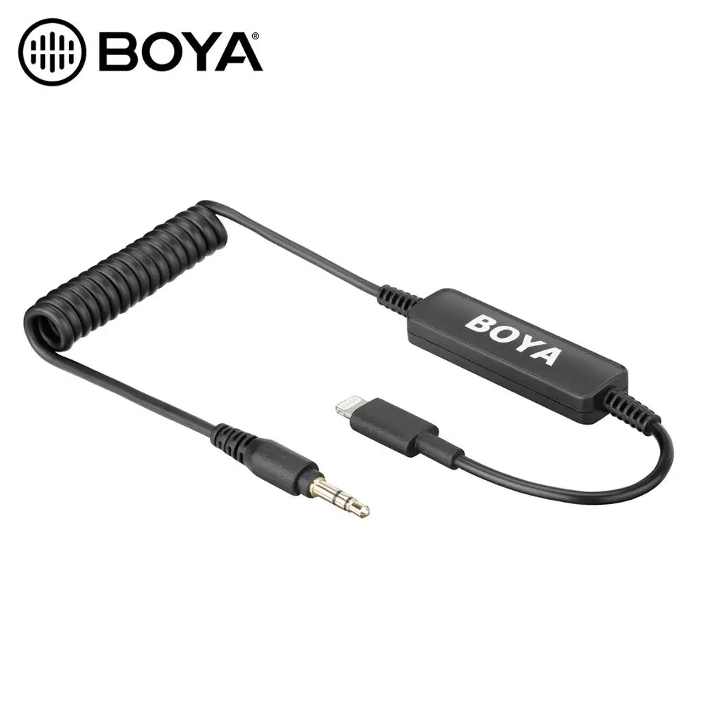 boya 35c l 3 5mm trs to lightning for phone audio cable self powered microphones with carrying case for iphone ipad ios free global shipping