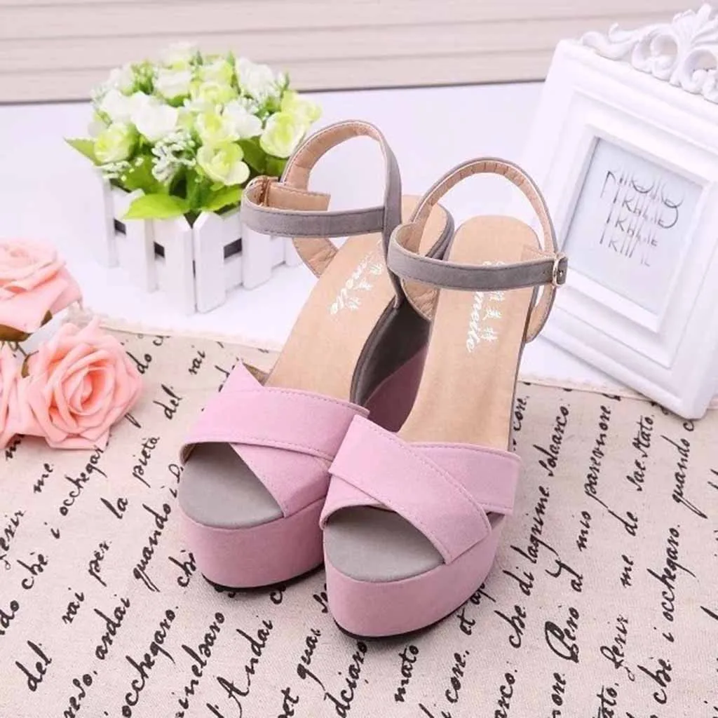 

2020 Woman's Wedges Sandals Luxury Stripper Shoes Fashion Mixed Color High Heel Sandals Koturny Ladies Club Sandals Beach Shoes