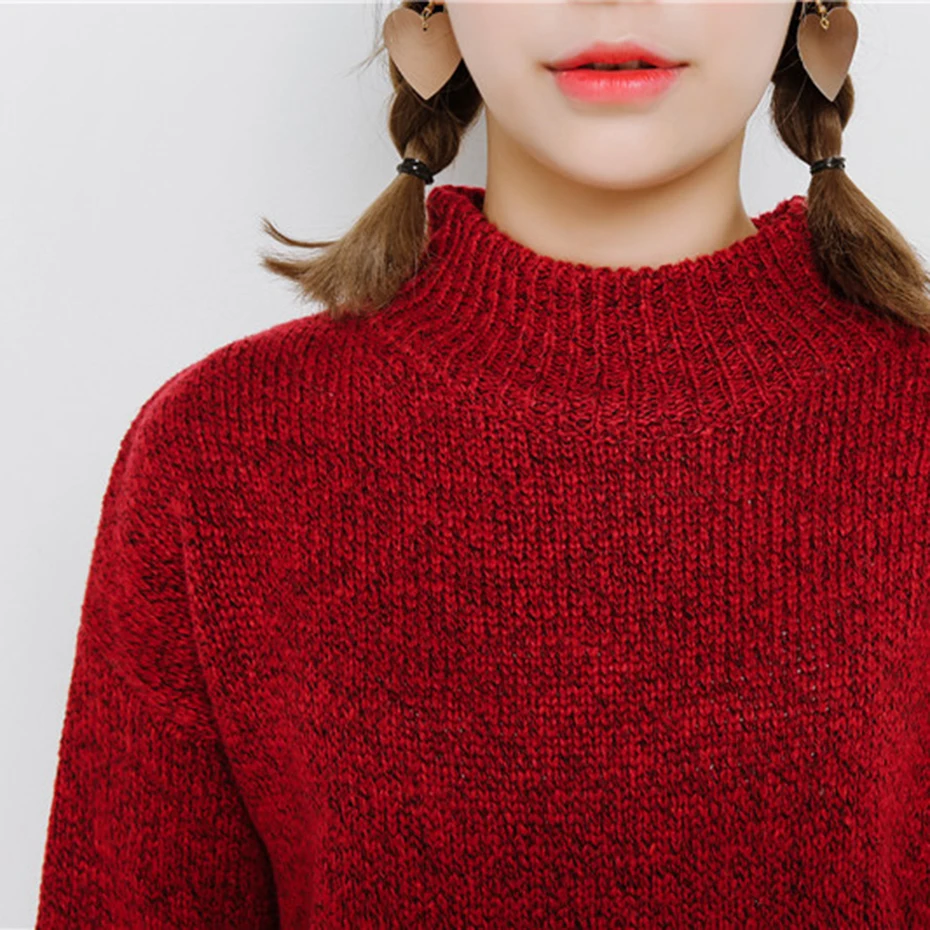 Minimalist Women Turtleneck Winter Sweater Fashion High-neck Loose Long Sleeve Pullovers Female Gray Solid Knitwear Pull | Женская