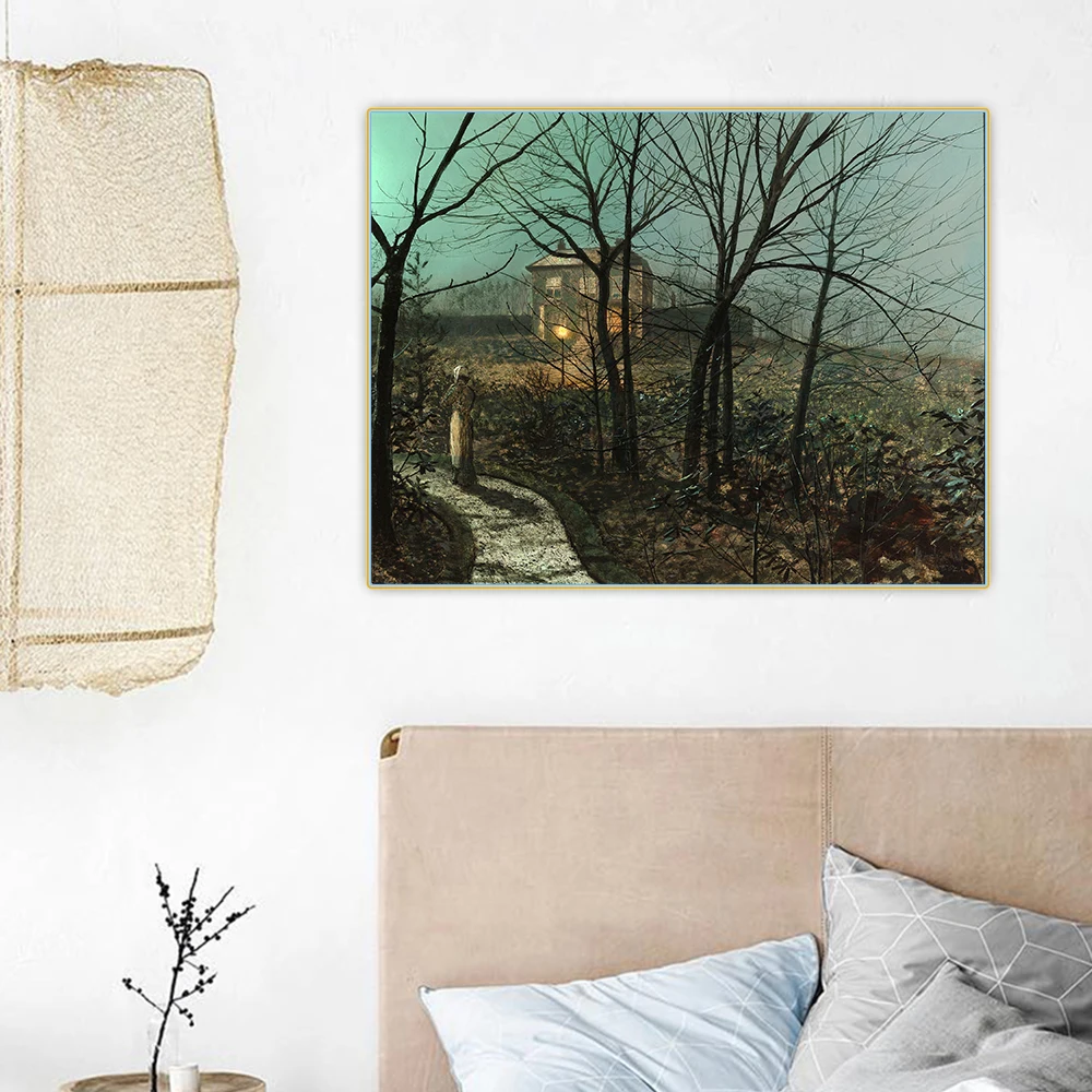 Картина маслом на холсте с изображением женщины дороге у коттеджа Джона