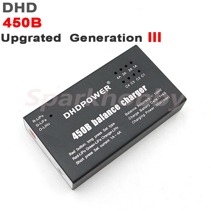 Универсальное зарядное устройство DHD 450B Upgraded 50W 4A для балансировки аккумуляторов LiPo LiFe от 1 до 4S в моделях RC-самолетов, вертолетов и квадрокоптеров.