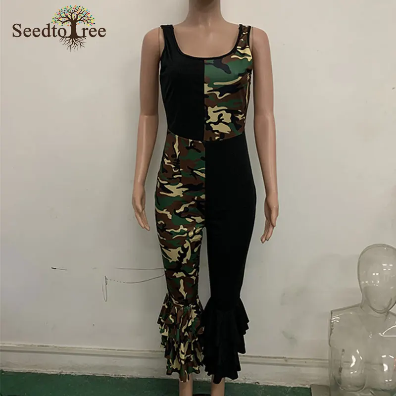 Женские комбинезоны без рукавов с цветными блоками толстым ремешком и оборками