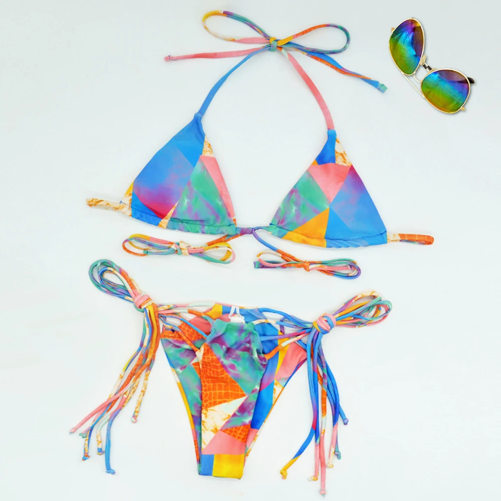 

2021 New Print Bikini Bandage Bikini Set Push Up Swimsuit Women Hollow Out Swimwear Brazilian Bathing Suits Summer Beach Wear XL