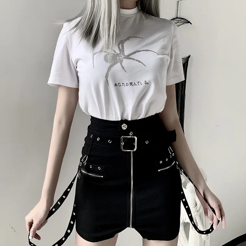 Готическая летняя Светоотражающая Футболка женская Повседневная печать мягкие