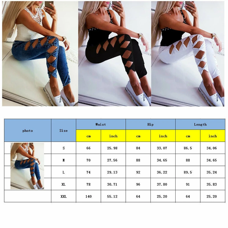 Женские джинсовые узкие хлопковые рваные женские длинные брюки с высокой талией