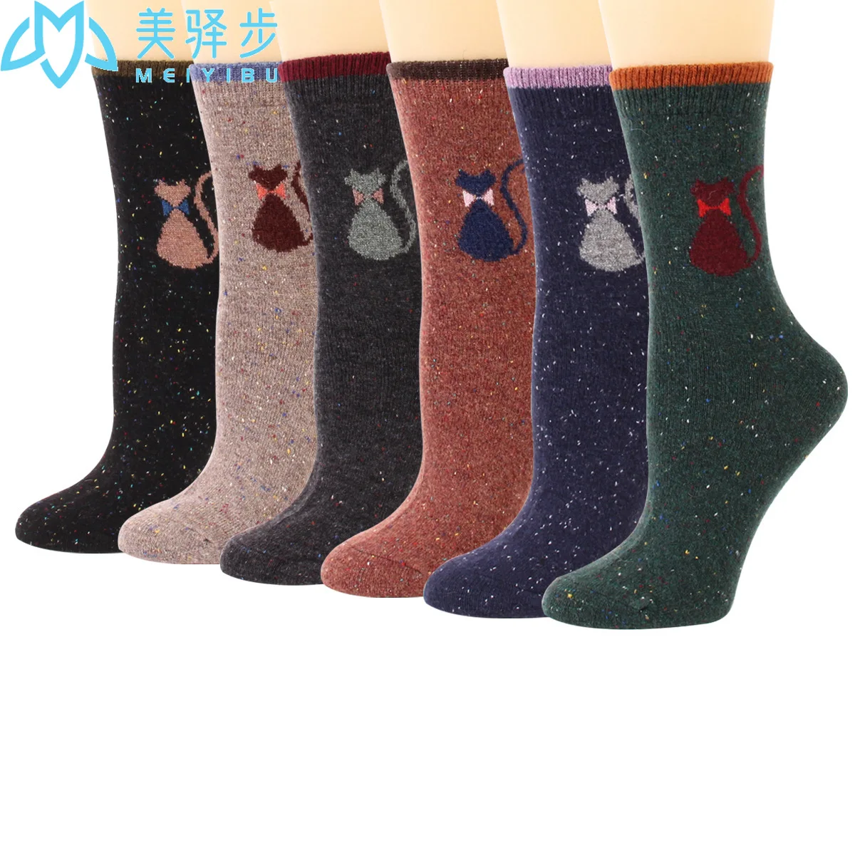 12 Pairs Per Set Girl Wool Socks Thickened Cute Cartoon Cat Soft Wool Socks Factory Direct Sales