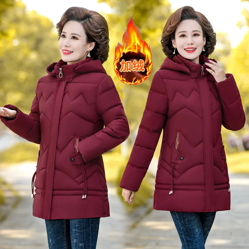 plus size clothing for women middle-aged and elderly mothers wear thick pure color cotton  women women coats and jackets winter