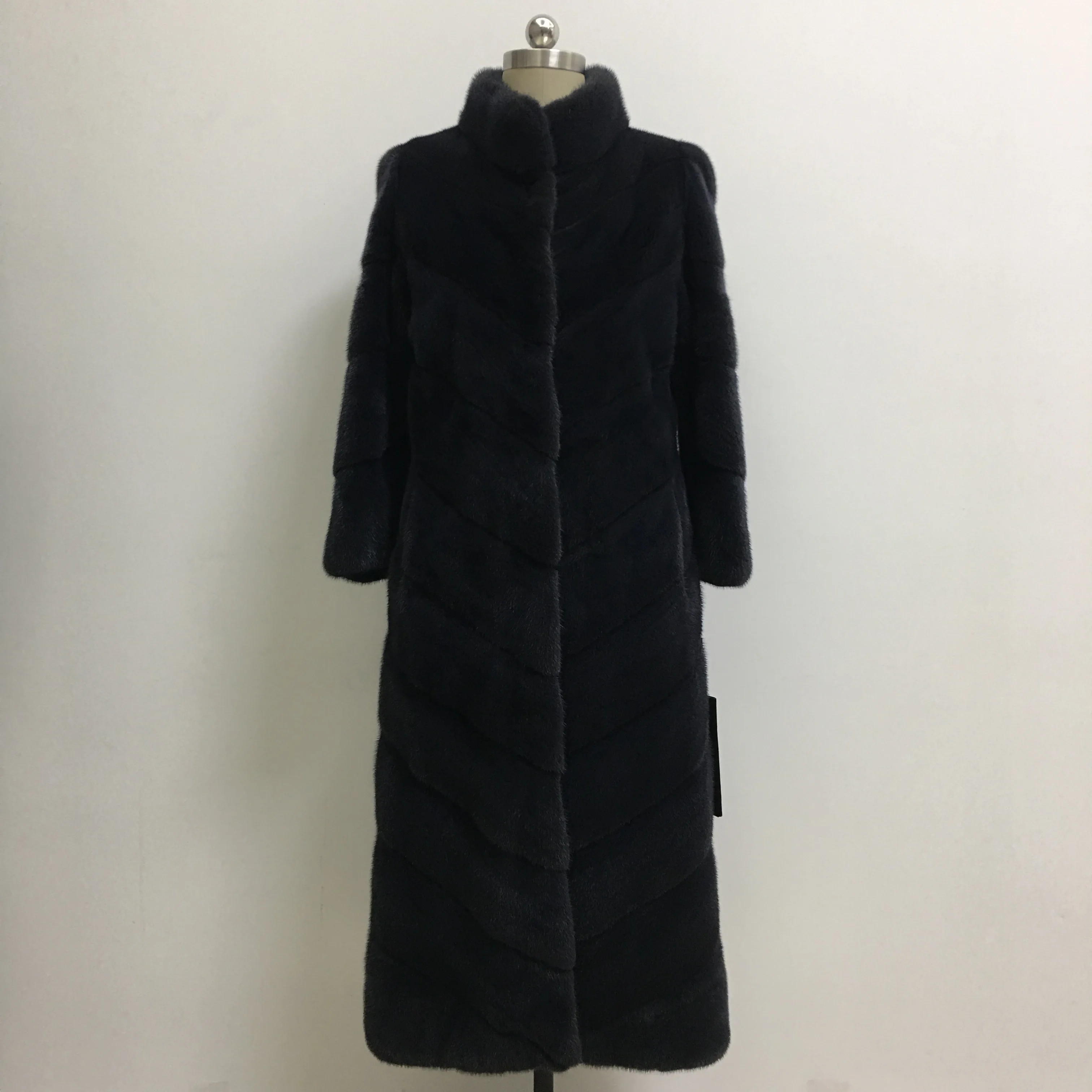 

Шуба из натурального меха норки 2020 Новая мода с воротником-стойкой 115 см длина