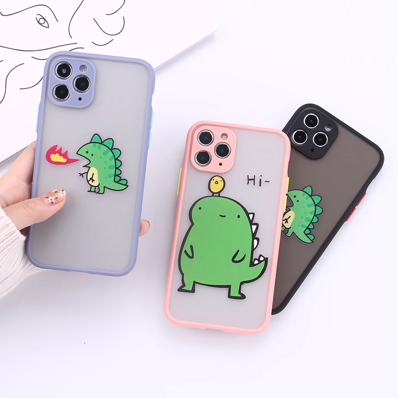 

Cute Cartoon Dinosaur Camera Protection Bumper Phone Cases For iPhone 11 Pro Max XR XS Max X 8 7 6S Plus Shockproof Back Cover