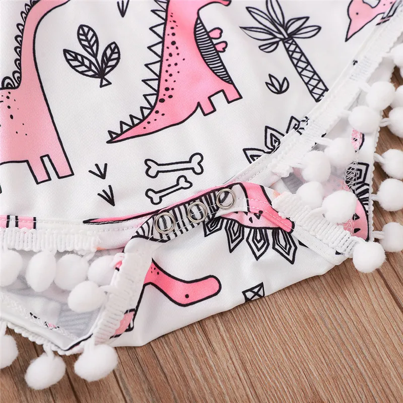 

Summer Newborn Baby Girls Dinosaur Print Sleeveless Romper Tassel Jumpsuits Clothes 0-24M