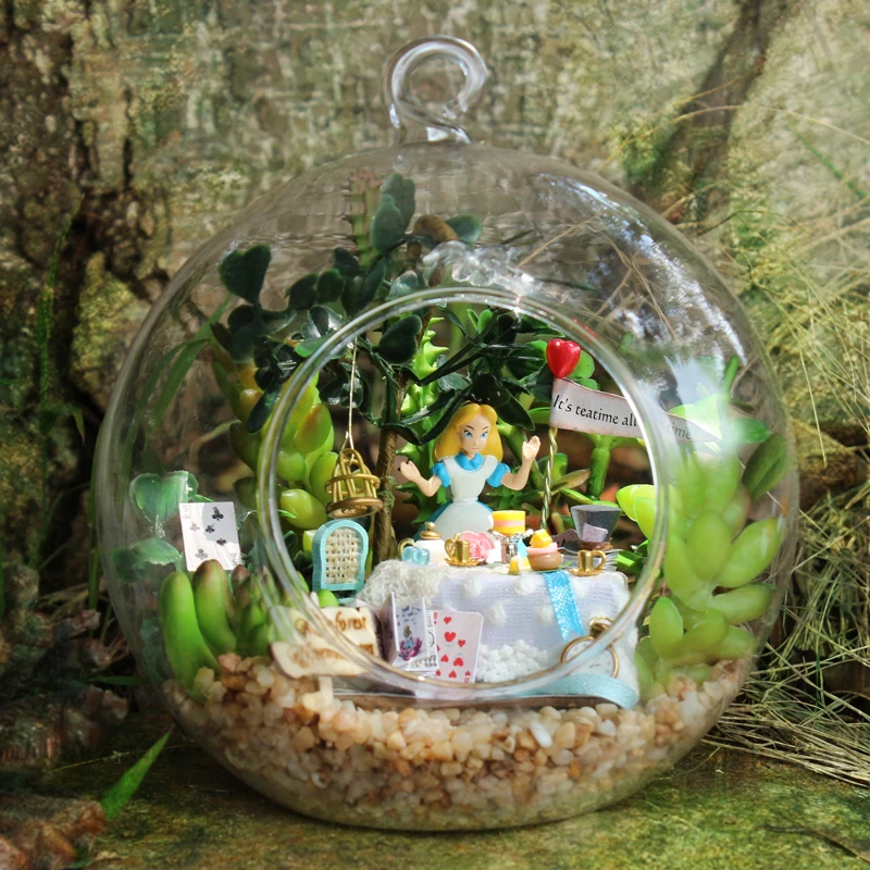 

DIY Glass Ball Miniature Dollhouse Totoro Wooden Figurine Assemble Toy Cute Alice Forest House Decoration Birthday Gift For Kid