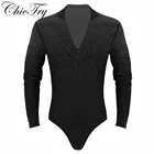 Мужские блестящие стразы с V-образным вырезом и воротником-стойкой с длинными рукавами для бальных танцев, латинского Танго, румбы, танцевальные костюмы, Рубашки, Топы