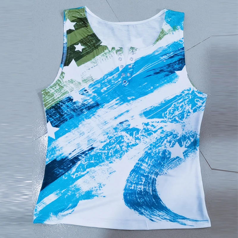 

Slim-type Commute T-Shirt Sleeveless temperament Pullover Color Stripe Vest Colorful Printing Tank Tops Women Apparel Summer New