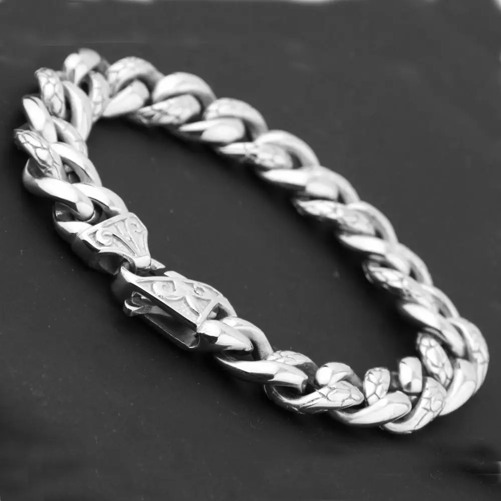 Винтажный шикарный 13 мм Байкерский тяжелый браслет цепочка из нержавеющей стали