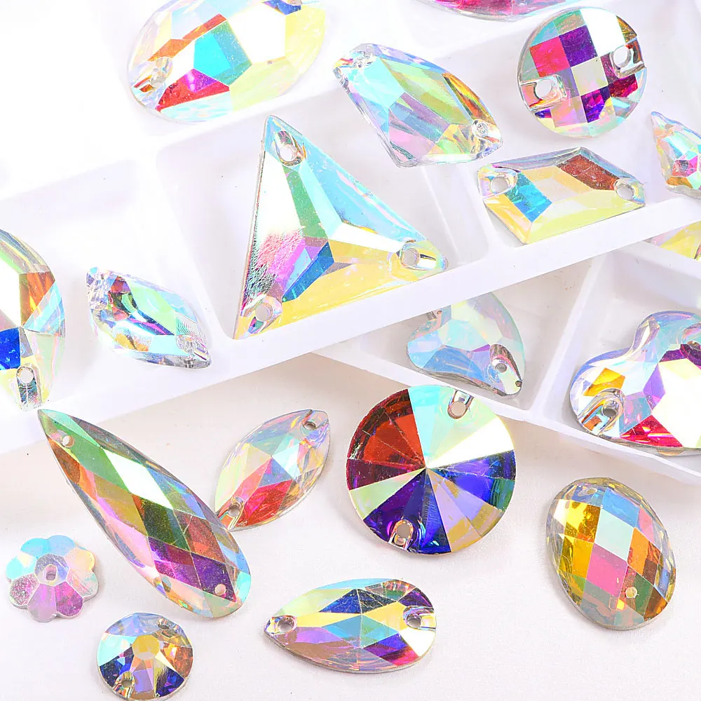 Круглые стразы для шитья из смолы и кристаллов AB с плоской задней частью одежды