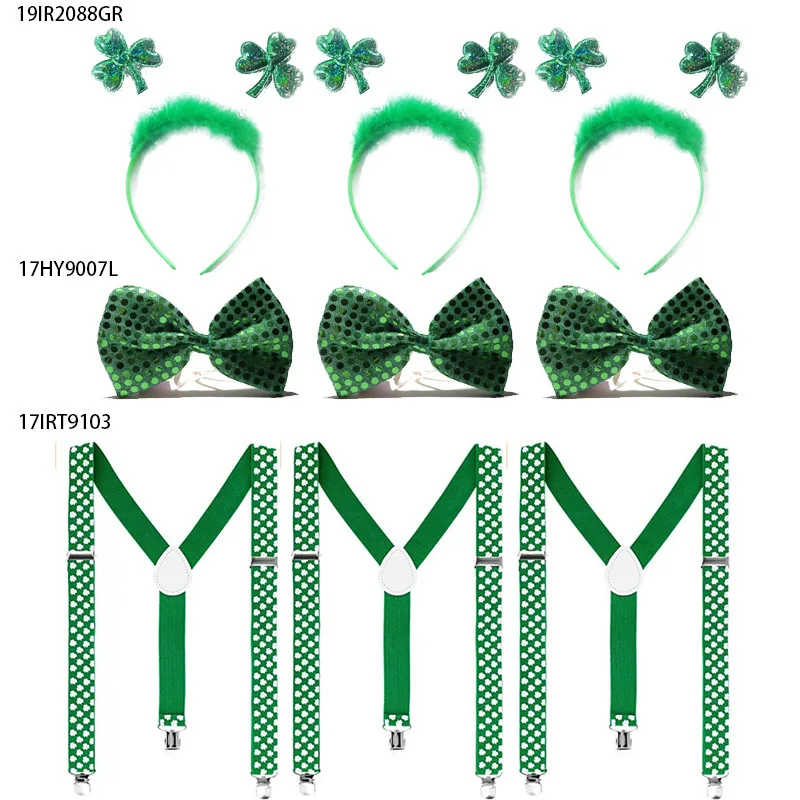 

Ireland festival straps Bow tie Headband st. Patrick's day suits green Clover St. parkrete festival Event Party Supplies 9pcs