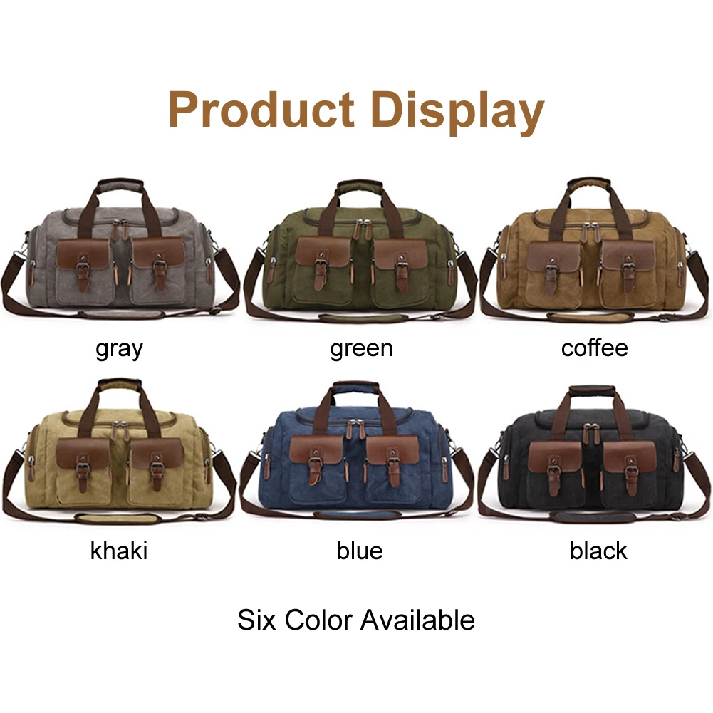 GNWXY European American Style Canvas Travel Bags Men Large Weekend Overnight Bag Multi-pocket Crossbody Bag  Dripshipping