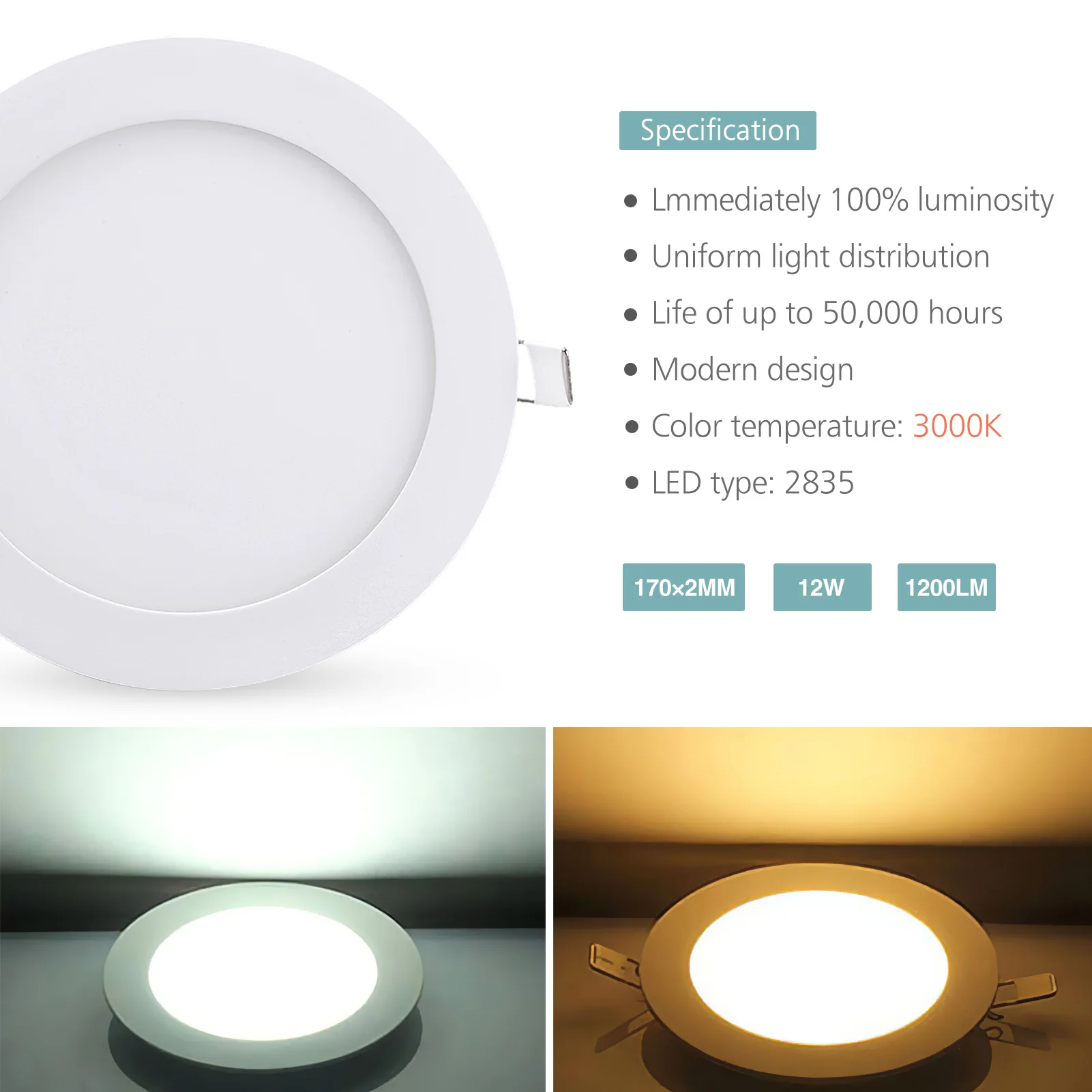 12 Вт Малый Панель лампы теплый белый холодный два вида светильник Цвет круг 220 V 2
