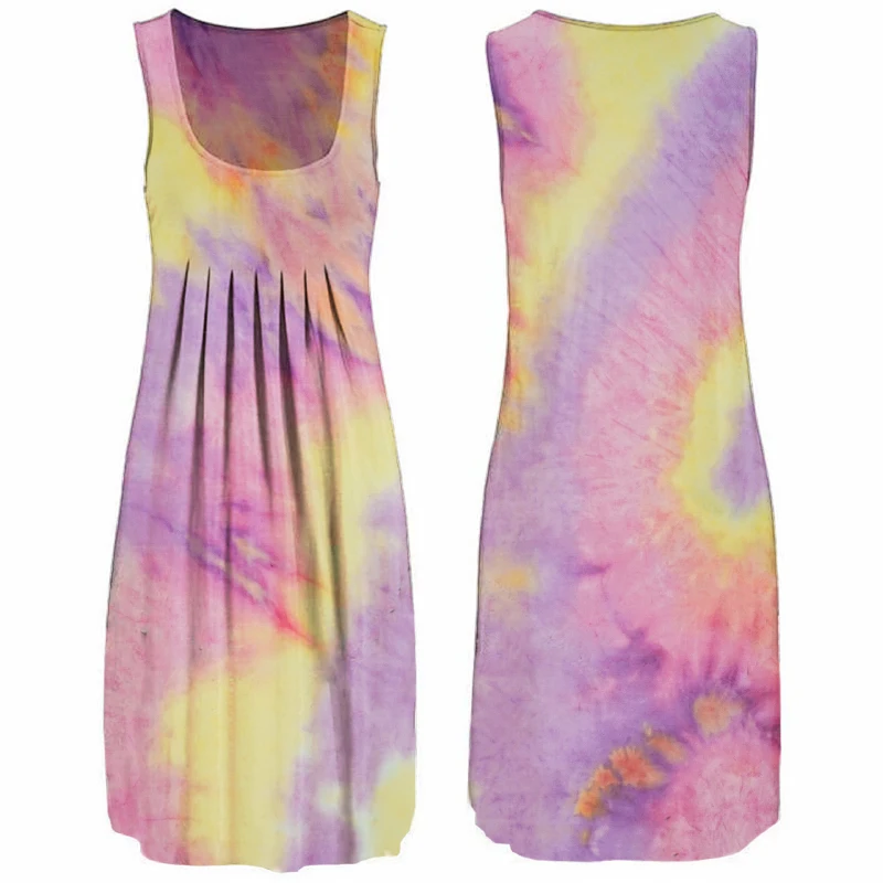 Платье без рукавов с принтом тай дай женское платье свободные винтажные пляжное