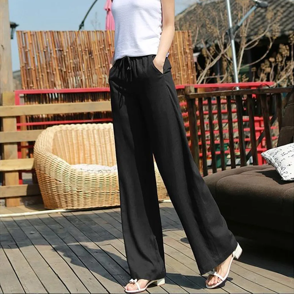 Женские брюки мешковатые широкие для женщин чистый цвет на шнуровке