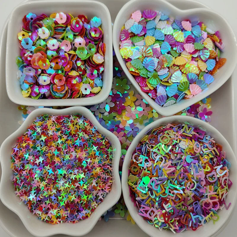 

10 г Блестки для рукоделия в форме цветка Звезды Любовь Сердце Смешанные цвета Блестки для рукоделия разноцветные буквы ed аксессуары для шит...