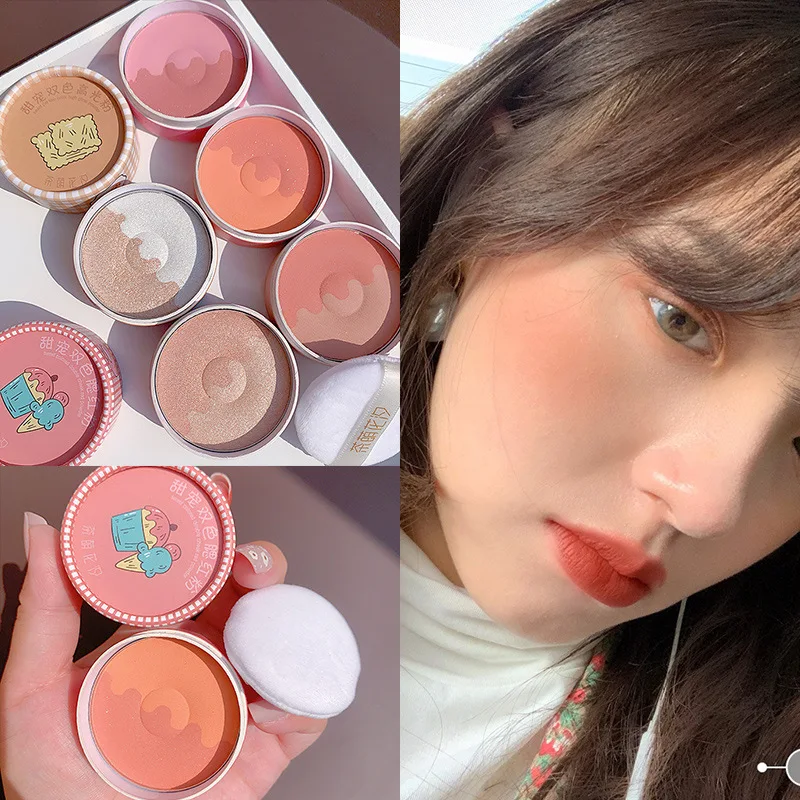 

Shimmer Blush Face Mineral Pigment Blush Powder Makeup Shadows Two-color Highlighting Lasting Nature Cheek Cosmetics Powder