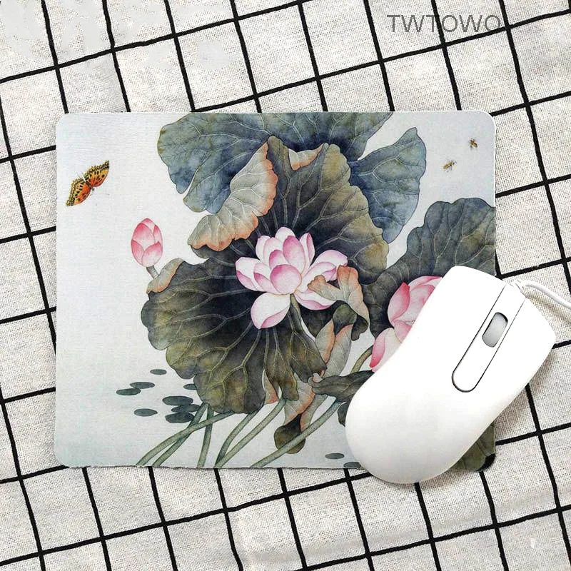 Удобный небольшой коврик для мыши с китайским рисунком лотоса игровой резиновый