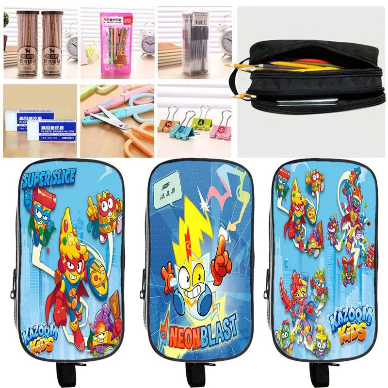 

Superzings Kazoom Детская сумка для карандашей, двухслойный чехол для карандашей, мультяшная серия Super Zings 8, сумка для ручек, канцелярский чехол для ...
