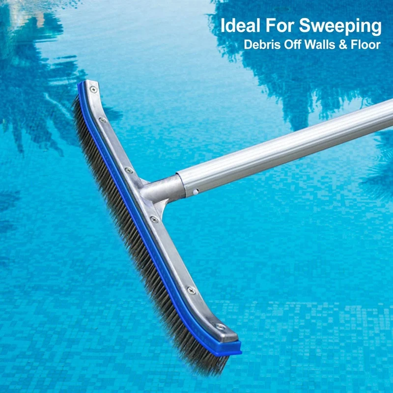

18 Inch Stainless Steel Swimming Pool Brush with Small Brush for Cleaning Walls, Tiles & Floors (Pole Not Included)