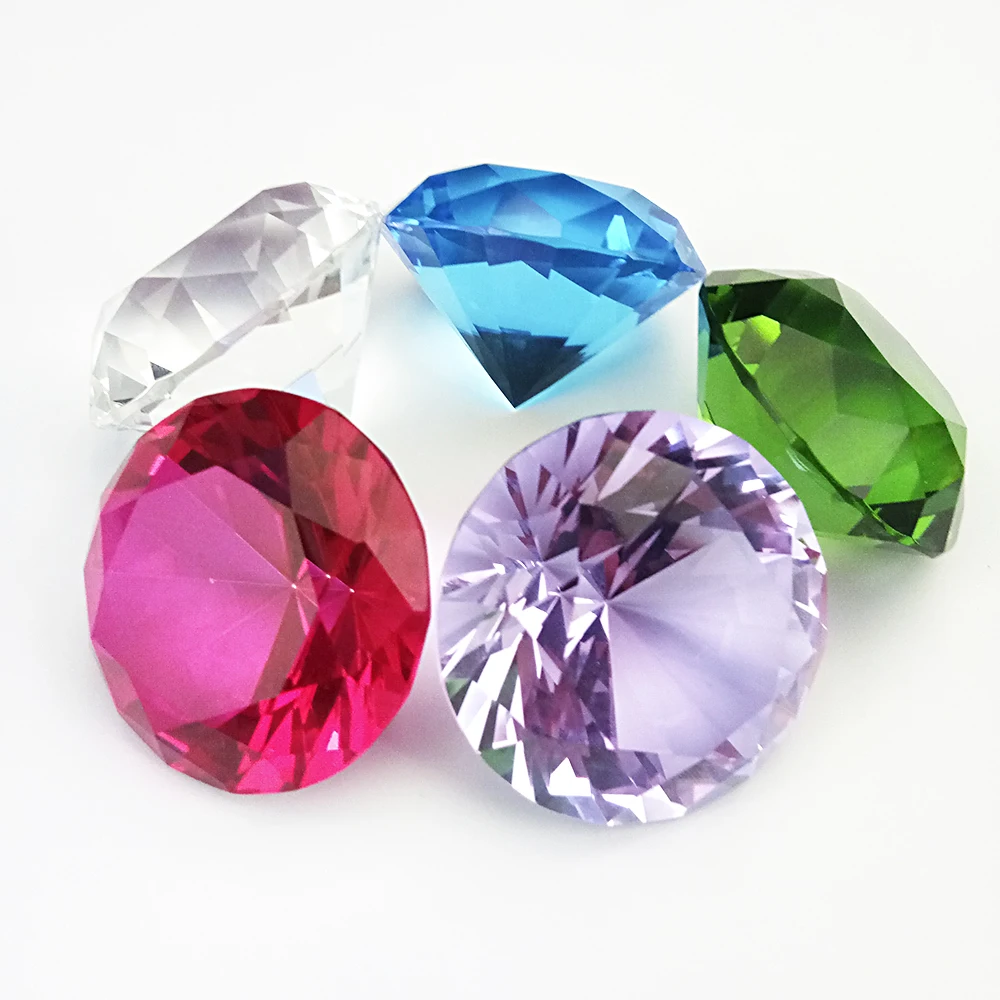 

60mm Middle Size Mixed Color Facted Crystal Diamond Paperweight Cut Glass Large Giant Diamond Jewel Souvenir Crystal