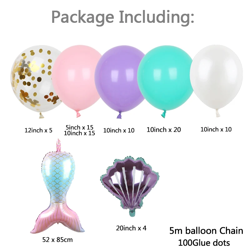 Guirnalda de Globos de fiesta de sirena, Kit de arco de concha rosa p&uacute;rpura, cola de sirena, Globos de helio, decoraci&oacute;n de fiesta de cumplea&ntilde;os, 97 Uds.-3