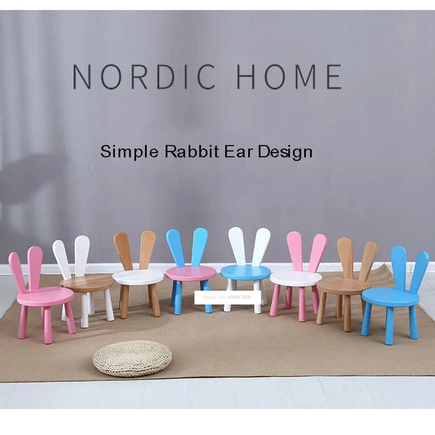 Cute Children Rabbit Back Pine Solid Wood Baby Chair Stool Table Set Kids Nursery School Student Study Kindergarten Furniture | Мебель