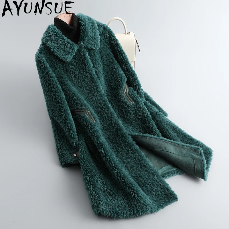 

Женская шерстяная куртка AYUNSUE, длинная куртка из овечьей шерсти на осень и зиму, 2021