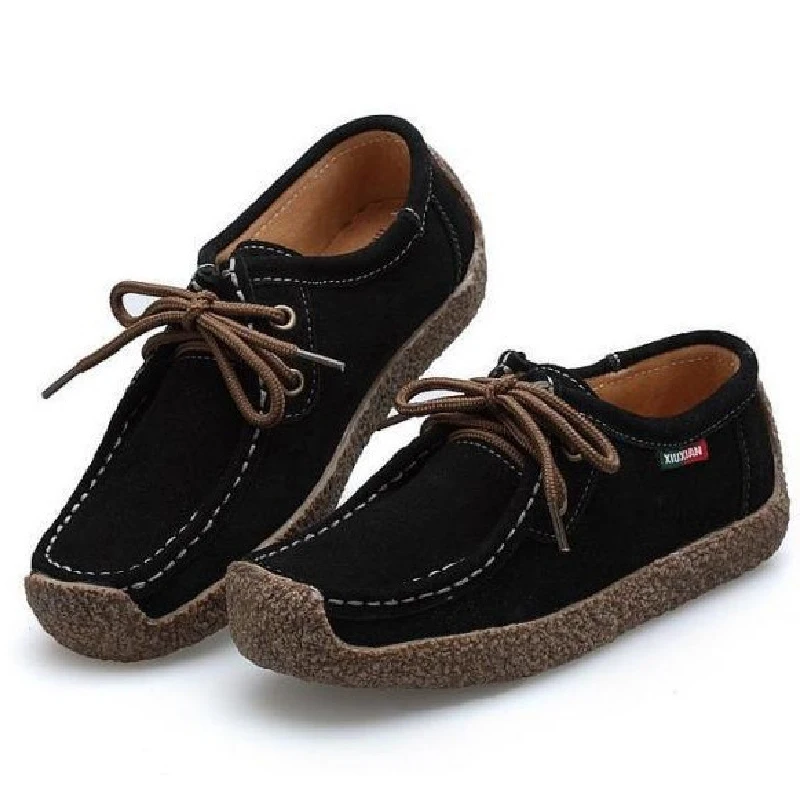

NIS Women Ladies Suede Leather Lace-up Flats Boat Casual Shoes Moccasin Comfy Slip on Daily Outdoor Walking Office Shoes