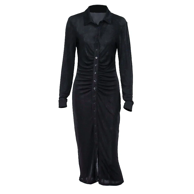 

Autumn and Winter New Style Women's Sexy Fashion Pleated Cardigan Long Sleeve Long Shirt Skirt Dress Women