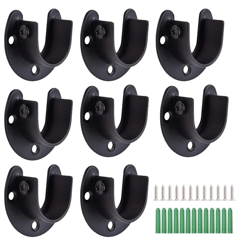 

8Pcs/Set 1-1/3Inch Stainless Steel Bracket Rod Socket Flange Holder U Shaped Bracket End For Closet Shower Curtain