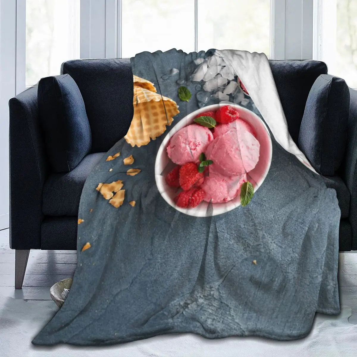 

Cute 3D Printing Ice Cream Flannel Blanket Sheet Bedding Soft Blanket Bed Cover Home Textile Decoration Blanket