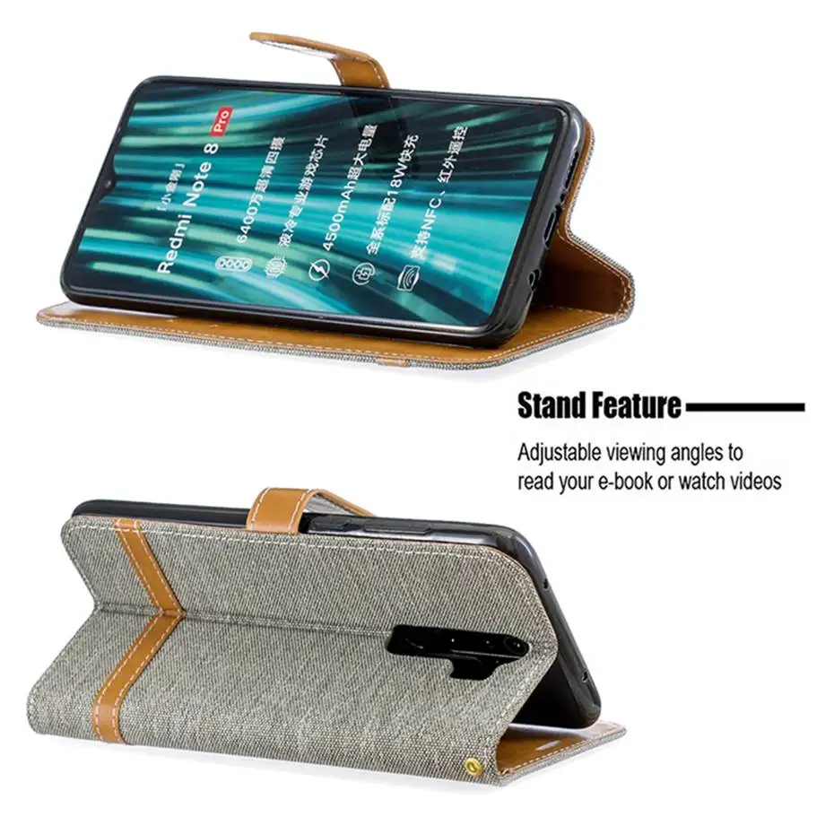 For Xiaomi Redmi Note 8 Pro Denim Mixed Colors Leather Flip Wallet Case Capa Cover Phone case | Мобильные телефоны и