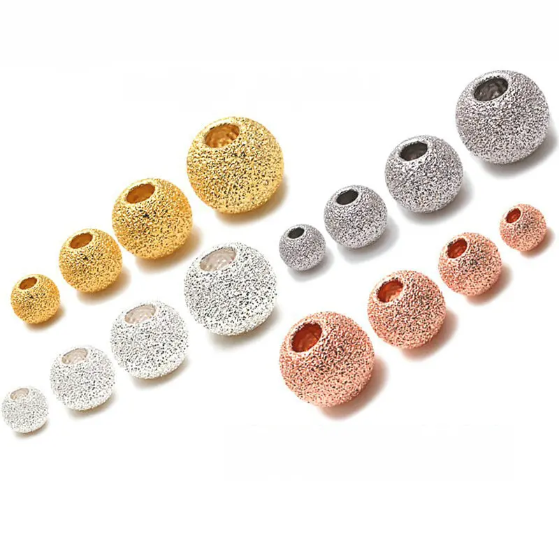 

S925 Sterling Silver Rose Gold Frosted Loose Beads Drawstring Necklace Bracelet Separated Beads DIY Jewelry Making Accessories